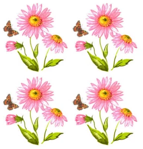 Rosa Gänseblümchen Blumen und Schmetterlinge Überglasur Keramik Aufkleber - Bild 1 von 3