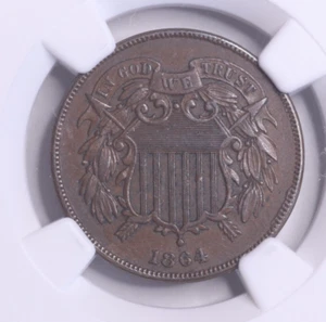 1864 Two Cent Piece 2c NGC AU53 - Large Motto - Picture 1 of 4