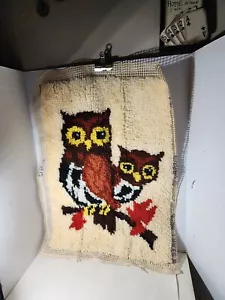 Vintage Owl Hook and Latch Completed Wall Hanging Rug Mid Century Decor 27x20 - Picture 1 of 4
