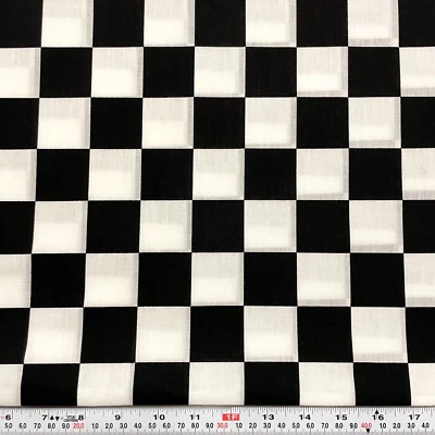 Черно-белая ткань с клетчатым флагом 1,5 дюйма из хлопковой смеси других производителей на половину ярда - Изображение 1 из 2