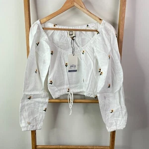 Insight Blouse Top Womens Medium White Floral Off Shoulder Crinkle Smocked NWT - Picture 1 of 11