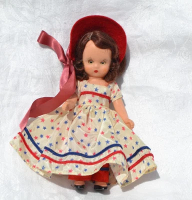 Nancy Ann Storybook doll hard plastic 5 1/2 In School Days 117 Red white blue - Изображение 1 из 4