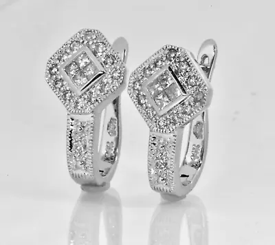 .66ctw Princess & Round Cut Diamond Cluster J Pair Earrings 14k White Gold Lot 6 - Image 1 of 4