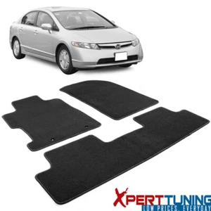 Fits 06-11 Honda Civic Black Floor Mats Carpet Front & Rear Nylon 3PCS - Picture 1 of 12