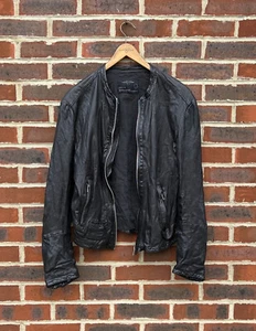 All Saints Mens Collide Leather Biker Bomber Jacket Large 3 A435 - Picture 1 of 20