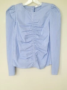 Top donna Thakoon blu a righe fumè davanti popeline bottoni posteriori nuovo con etichette taglia 0 - Foto 1 di 10