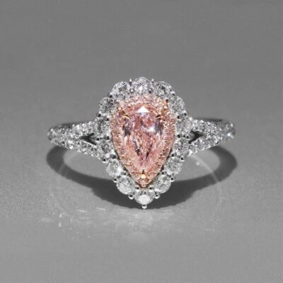 Engagement Ring 2.65Ct Pink Pear Cut Simulated Diamond 14K White Gold Size 5.5 - Image 1 of 3