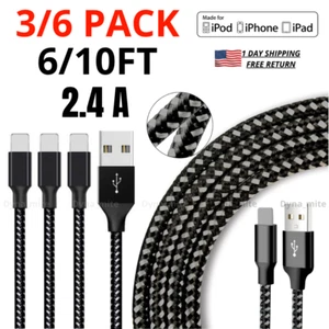 Paquete de 3/6 Cable Cargador USB Trenzado para iPhone 13 12 XR 8 Cable de Datos de Carga Rápida - Imagen 1 de 12