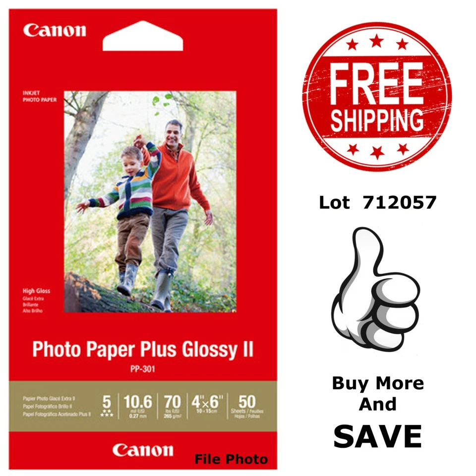 GLOSS PHOTO PAPER 4" x 6" 4x6 Pack of 50 CANON PP301 New in Sealed Pack 712057 - Image 1 of 3