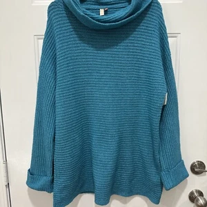 NWT New Anthropologie Pilcro Blue Chunky Cowl Neck Sweater Women's Size Large - Picture 1 of 8
