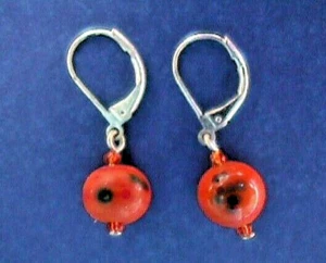 PENDIENTES Halloween Vintage VIDRIO Gota Naranja HECHOS A MANO Plata Metal Vacaciones - Imagen 1 de 2