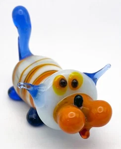 De Colección Miniatura Arte Vidrio Gato Silly Rayas Azul Naranja Blanco 3" - Imagen 1 de 9