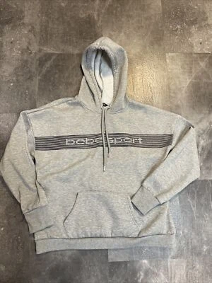 Women's Bebe Sport Pullover Hoodie Size 2X Gray Black Stripes Thumbholes - Image 1 of 4