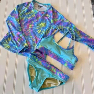 Lands End Bikini Swimsuit Girls Toddler Size 3 / 4 with Rash Guard 3 Piece - Picture 1 of 7