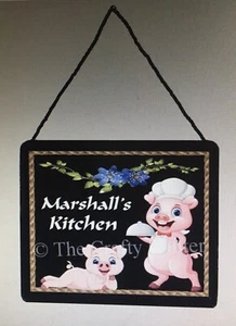 Wall Kitchen Sign (Plaque) Personalized With YOUR NAME- “Cute Pigs - Chef” - Picture 1 of 1