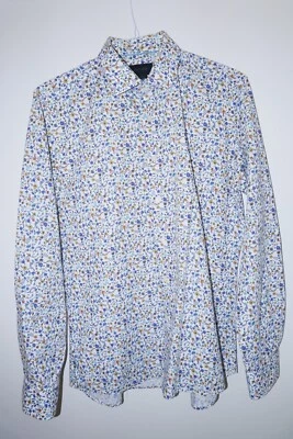 Duchamp London Tailored Fit White Flower Print Shirt -16 1/2" - Image 1 of 2