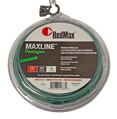 Trimmer Line Roll 0.095" Thick 280' Long 1LB Pentagon Shape Green, By Redmax - Image 1 of 4