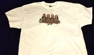 4 wise monkeys funny mens XL t-shirt see hear speak do no evil - Picture 1 of 3