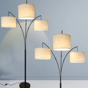 3-Light Arc Floor Lamp with Hanging Lampshades 79" Tall Standing Lamp Bedroom - Picture 1 of 12