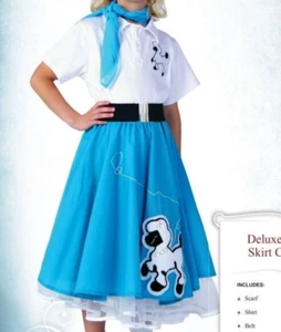 Girl's Deluxe Turquoise Poodle Skirt Sock Hop 1950s Costume SIZE L (NEW) - Picture 1 of 1