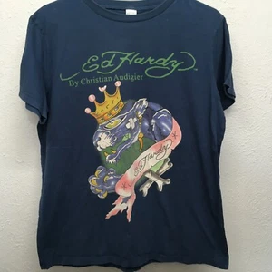 Ed Hardy Graphic T-Shirt Mens Size Medium Blue Crowned Panther Logo Cotton Y2K - Picture 1 of 5