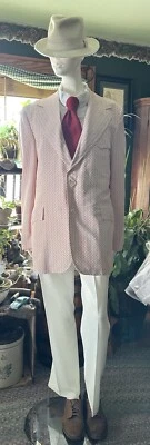 Traje de ocio vintage años 70 poliéster rojo blanco para hombre 3 piezas  Chaqueta Pantalones Corbata Nuevo de Lote Antiguo Foto 1 de 4
