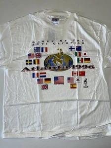 Vintage Atlanta 1996 Olympics Flags White Hanes T-Shirt Size Large NWT - Bild 1 von 6