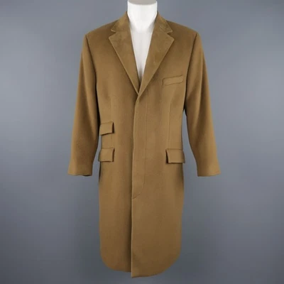 GIANNI VERSACE M Verde Oliva Lana Ante Muesca Solapa Hidden Planos Abrigo - Imagen 1 de 4