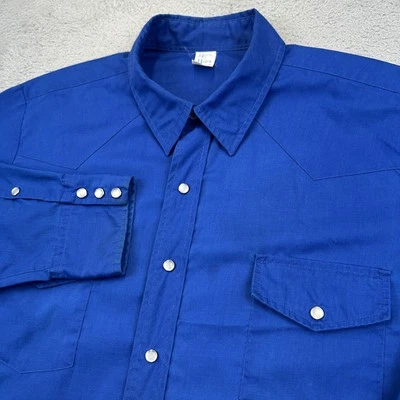 Vintage Malco Modes Western Shirt Mens 17.5 34 Blue Pearl Snap Cowboy USA 70s - Image 1 of 4