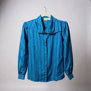 Blusa Liz Claiborne Vintage Verde azulado rosa cuello a rayas abotonada talla 8 - Imagen 1 de 6