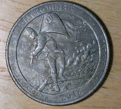 2016-P 25c ATB Fort Moultrie Black Red Grey Copper Toned Strong Toning - Image 1 of 4