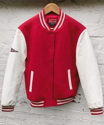 Women's Superdry College Varsity Wool Blend Bomber Jacket Red/cream size UK8  - Image 1 of 4