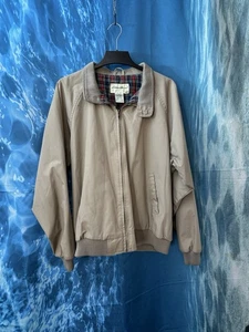 Vintage Eddie Bauer Bomber Jacket Mens XL Beige Plaid Lining Hole On Arm - Picture 1 of 16