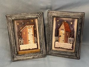 Shadowbox Outhouse Cutouts Pictures Farmhouse Rustic Set 2 6x8” Very Cute! - Picture 1 of 15