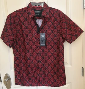 Camisa Inteligente American Breed Roja Negra Para Hombre Mediana Manga Corta Abotonada [Nueva] - Imagen 1 de 3