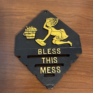 Vintage Metall Bless This Mess Untersetzer Hot Pad - Bild 1 von 8