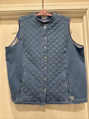 Dream Jeannes Quacker Factory Vest Womens SZ 2X Soft Denim Quilted Chambray - Image 1 of 4