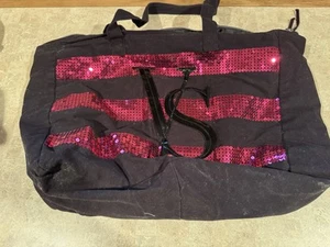 Victorias Secret Tote Bag Black Pink Bling Sequin Black Friday Weekender Gym - Picture 1 of 3