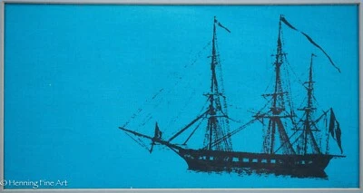 Serigrafía vintage Jim Tillett Clipper Ship Silhouette sobre lienzo pintado Foto 1 de 4
