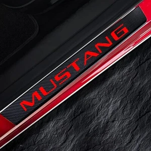 Carbon Fiber Door Sill Cover Scratch Guard Set For Ford Mustang Red - Bild 1 von 2