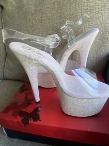 Pleaser 7" Stiletto Open Toe Platform Heel Ankle Strap Sandal Glitter SZ US 12 - Picture 1 of 6