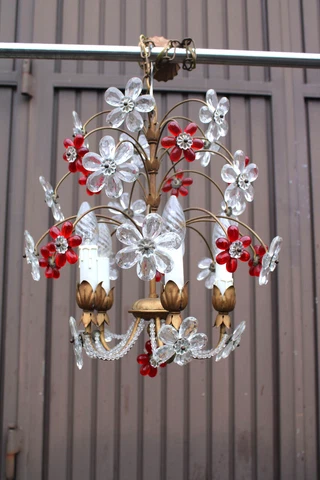 Mid century Italian banci Daisy flowers glass red clear Chandelier lamp 1970 Cover
