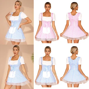 US Womens French Maid Apron Costume Sissy Anime Cosplay Fancy Dress up Clubwear - Picture 1 of 34