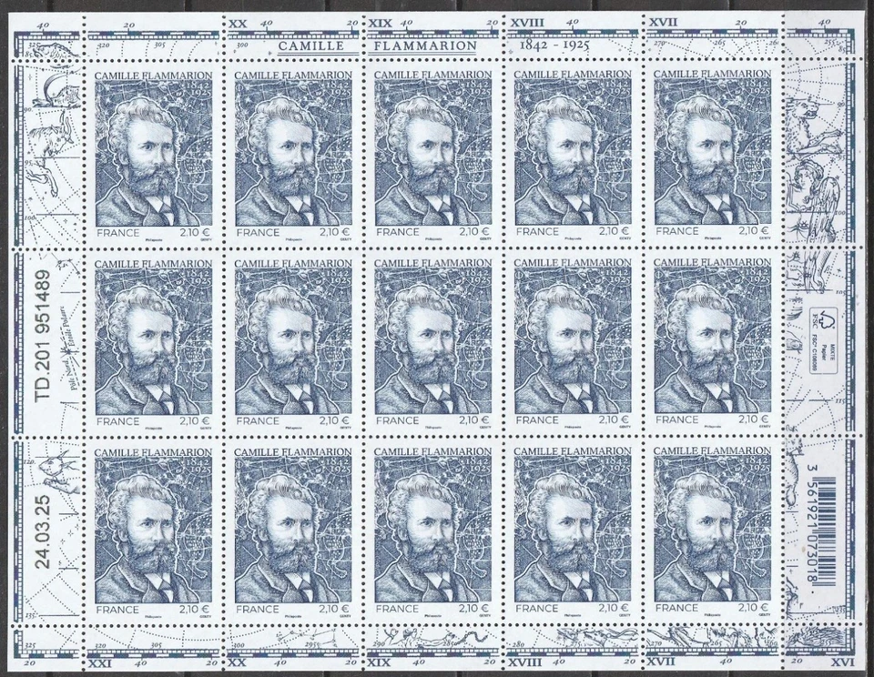 Francia 2025 Camille Flammarion 1842 1925 astrónomo francés ciencia 15v mnh COMPLETO Foto 1 de 1