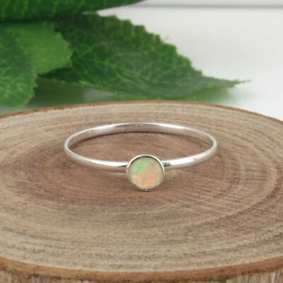 Girls Minimalist 925 Sterling Silver Opal Gemstone Stackable Ring Jewelry - Image 1 of 4