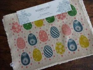 SHABBY CHIC EASTER EGGS Spring PINK Multi COTTON Fringed PLACEMATS 4PC Set - Picture 1 of 3