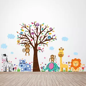 Pegatinas de pared de dibujos animados Walplus Happy Zoo animales niños decoración de guardería - Imagen 1 de 7