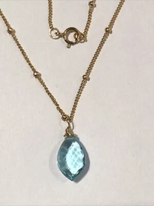 14k Gold Fill Beaded Chain 18” w/ Blue Glass Briolette Pendant - Picture 1 of 10