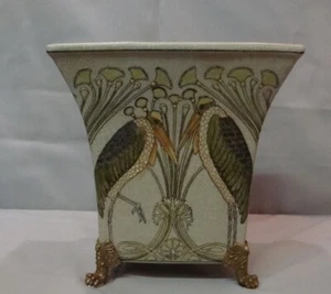 Jugendstil Vase Marabu Vogel Art Deco Stil Porzellan Bronze - Bild 1 von 9