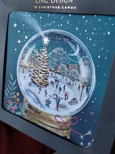 Set 16 TARJETAS DE NAVIDAD DE LUJO Diseño Ling Globo de Nieve Pueblo Estrella Fugaz Dorado - Imagen 1 de 3